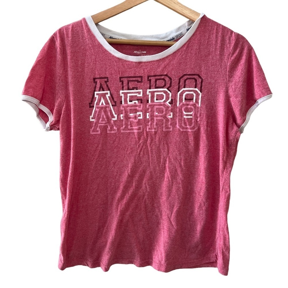 Aeropostale Pink Logo Ringer Tee